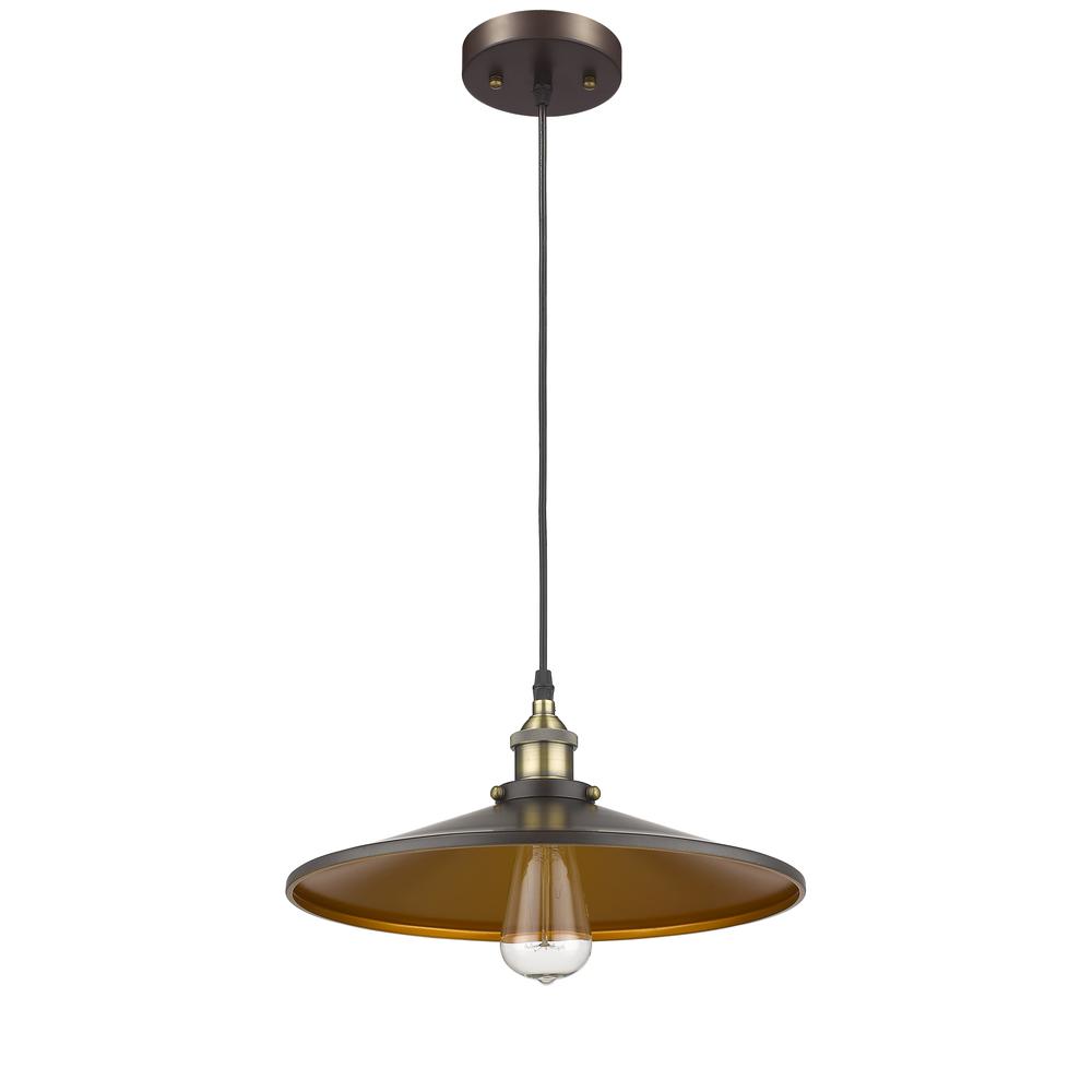 BUTLER Industrial-style 1 Light Rubbed Bronze Ceiling Mini Pendant 14" Shade. Picture 1