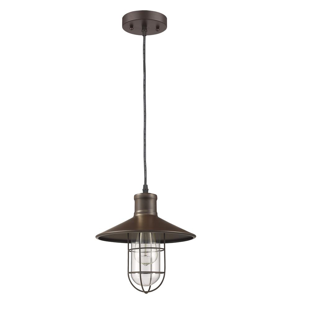 CHARLES Industrial-style 1 Light Rubbed Bronze Ceiling Mini Pendant 11" Shade. The main picture.