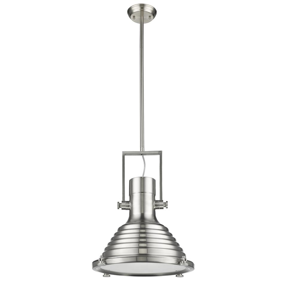 WALTER Industrial-style 1 Light Brushed Nickel Ceiling Mini Pendant 16" Shade. Picture 1