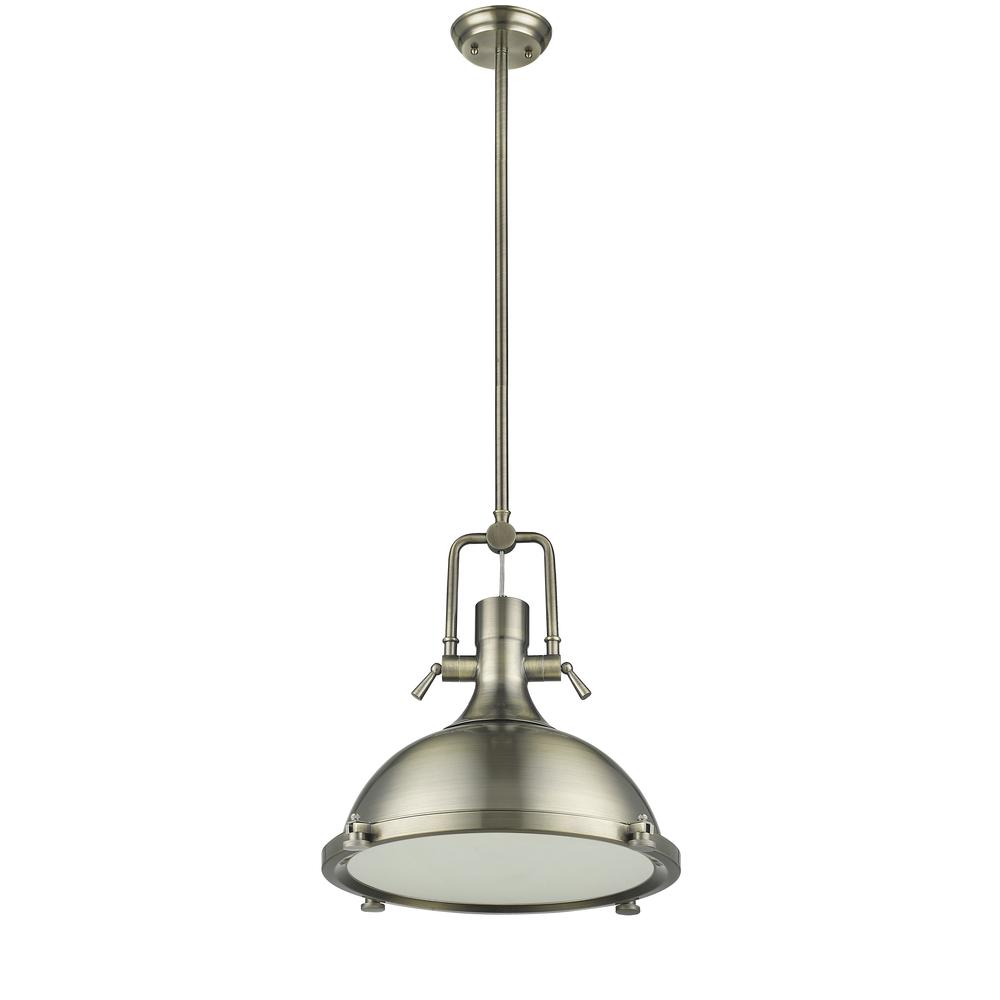 WALTER Industrial-style 1 Light Antique Brass Ceiling Mini Pendant 18" Shade. Picture 1
