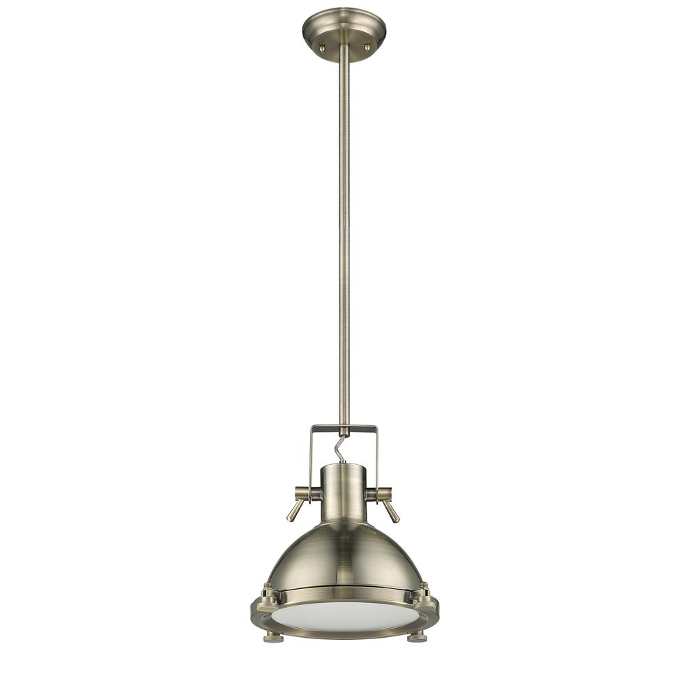 WALTER Industrial-style 1 Light Antique Brass Ceiling Mini Pendant 13" Shade. Picture 1