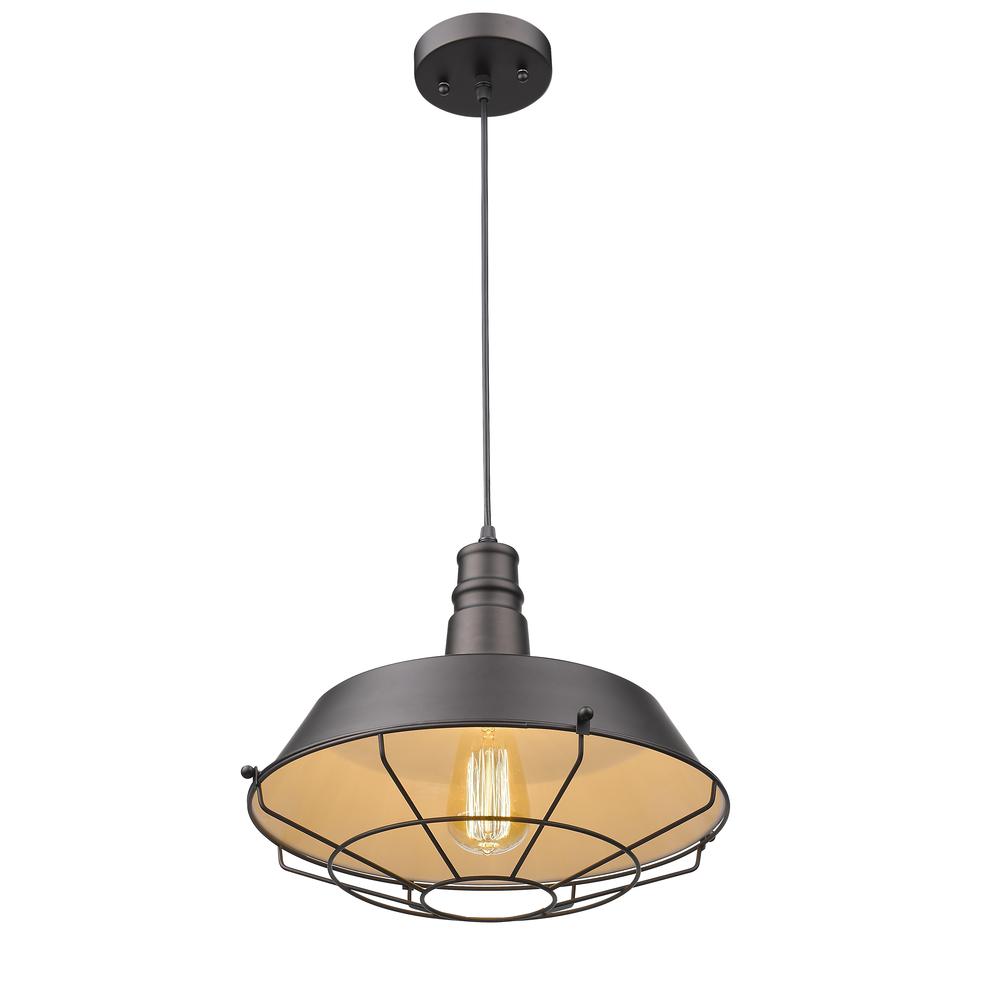 FRIEDRICH Industrial-style 1 Light Rubbed Bronze Ceiling Mini Pendant 14" Shade. Picture 1