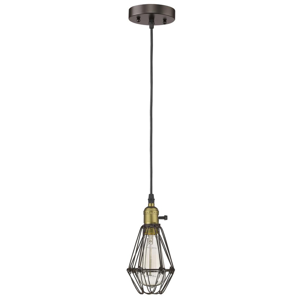 CHARLES Industrial-style 1 Light Rubbed Bronze Ceiling Mini Pendant 8" Shade. The main picture.