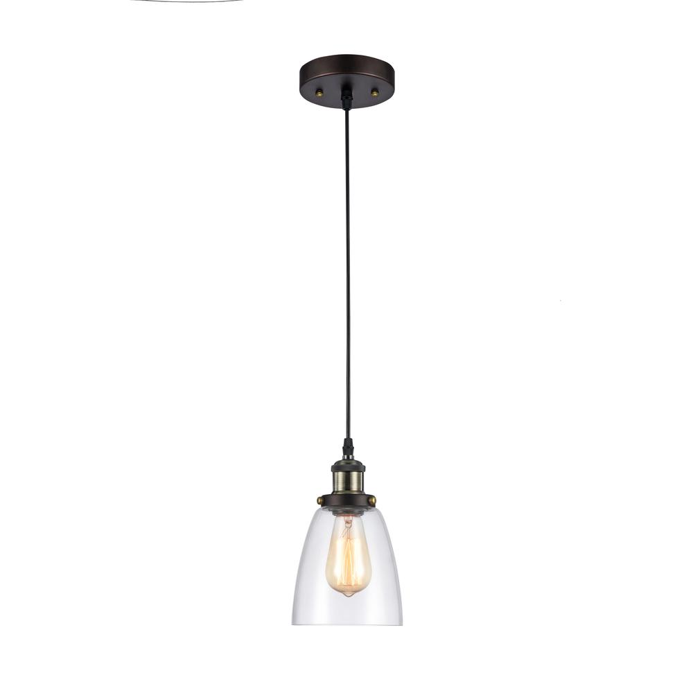 MANETTE Industrial-style 1 Light Rubbed Bronze Ceiling Mini Pendant 6" Shade. Picture 1