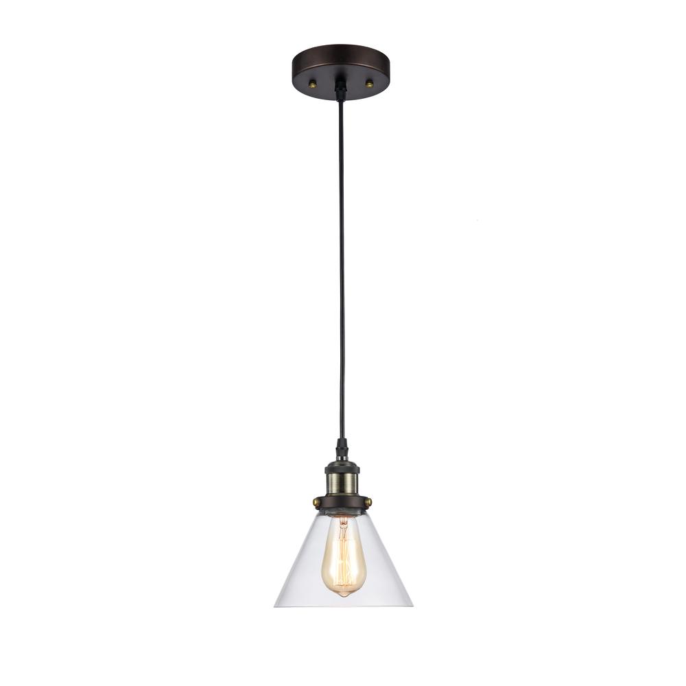 MANETTE Industrial-style 1 Light Rubbed Bronze Ceiling Mini Pendant 7" Shade. Picture 1