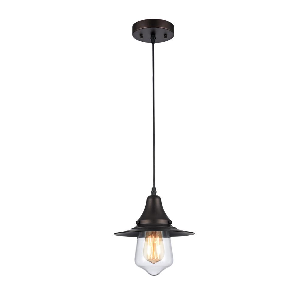 MANETTE Industrial-style 1 Light Rubbed Bronze Ceiling Mini Pendant 9" Shade. Picture 1