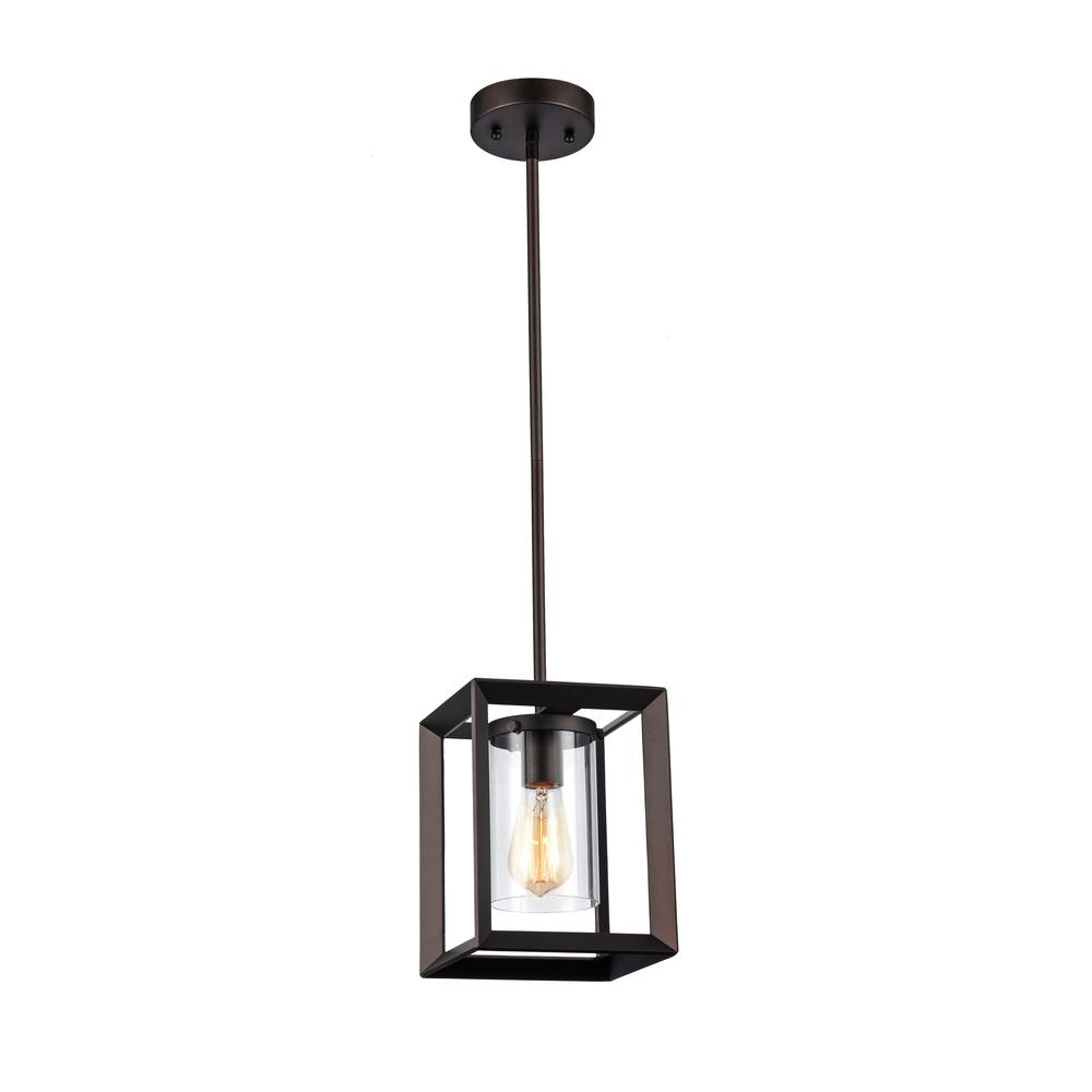 CHLOE Lighting IRONCLAD Industrial-style 1 Light Rubbed Bronze Ceiling Mini Pendant 7" Shade. The main picture.