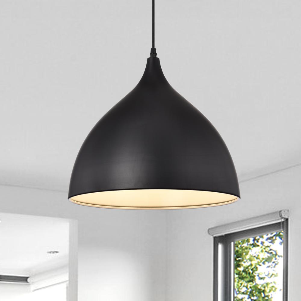 CHLOE Lighting WALTER Industrial 1 Light Textured Black Mini Pendant Ceiling Fixture 14" Wide. Picture 7