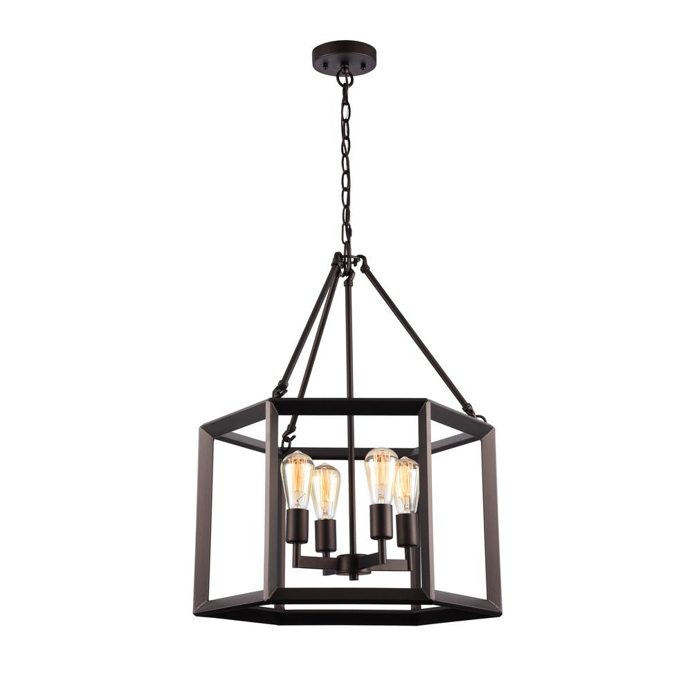 IRONCLAD Industrial-style 4 Light Rubbed Bronze Ceiling Pendant 21" Wide. Picture 1