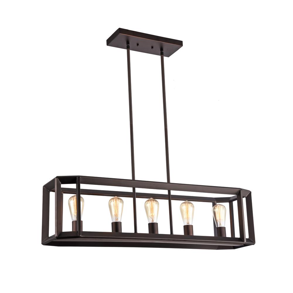 IRONCLAD Industrial-style 5 Light Rubbed Bronze Ceiling Pendant 34" Wide. Picture 1