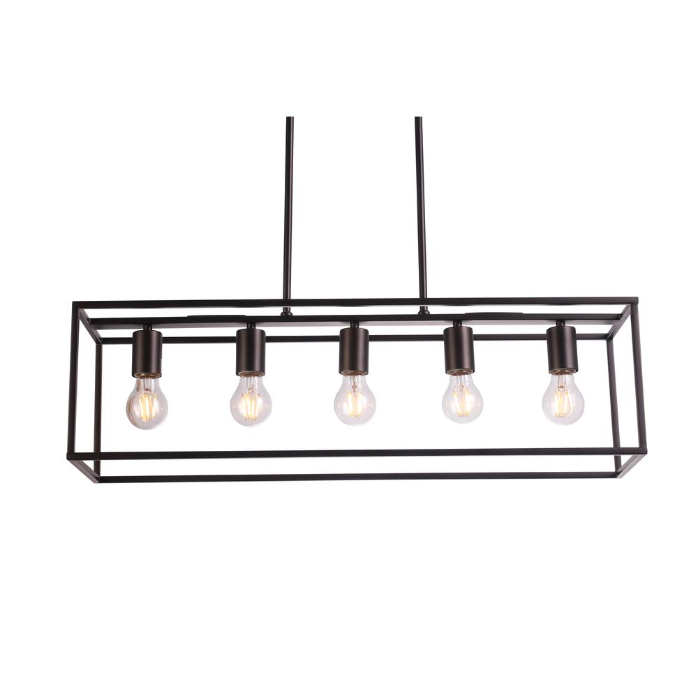 CHLOE Lighting IRONCLAD Industrial 5 Light Oil Rubbed Bronze Island Pendant 33" Wide. Picture 2