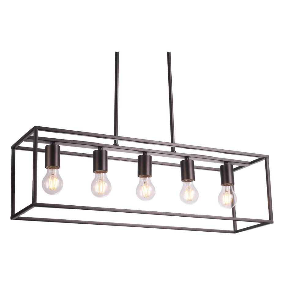 CHLOE Lighting IRONCLAD Industrial 5 Light Oil Rubbed Bronze Island Pendant 33" Wide. Picture 3