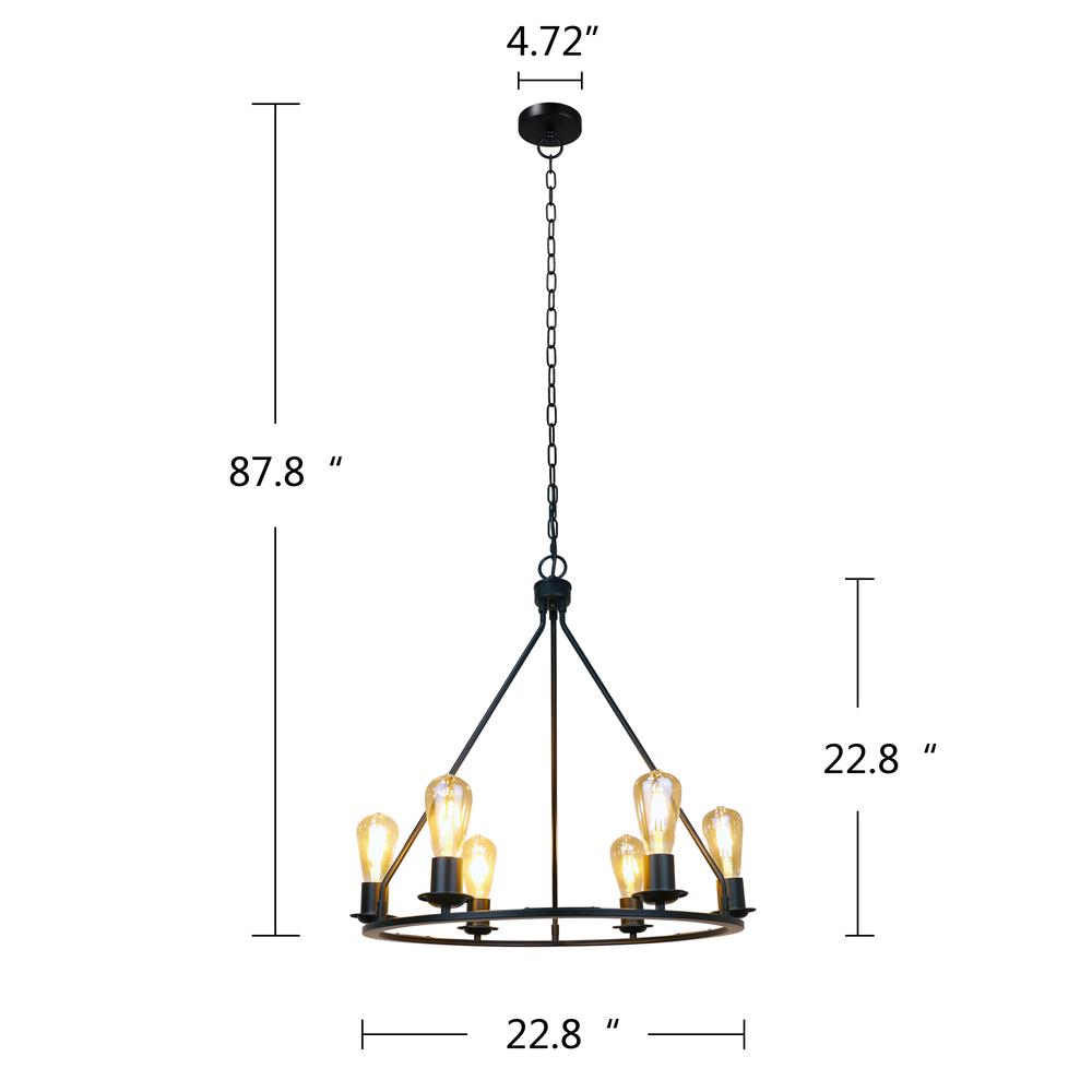 CHLOE Lighting IRONCLAD Industrial-Style Matt Black Finish 6 Light Large Pendant 22" Wide. Picture 8