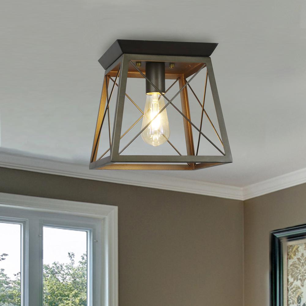 CHLOE Lighting Farmhouse-Style Two-Toned 1 Light Ceiling Flush Fixture 9" Wide. Picture 5
