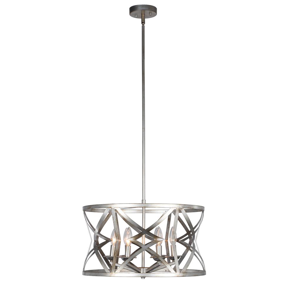 CHLOE Lighting ALINA Farmhouse 5 Light Distressed Antique Silver Finish Ceiling Pendant 21" Wide. Picture 1