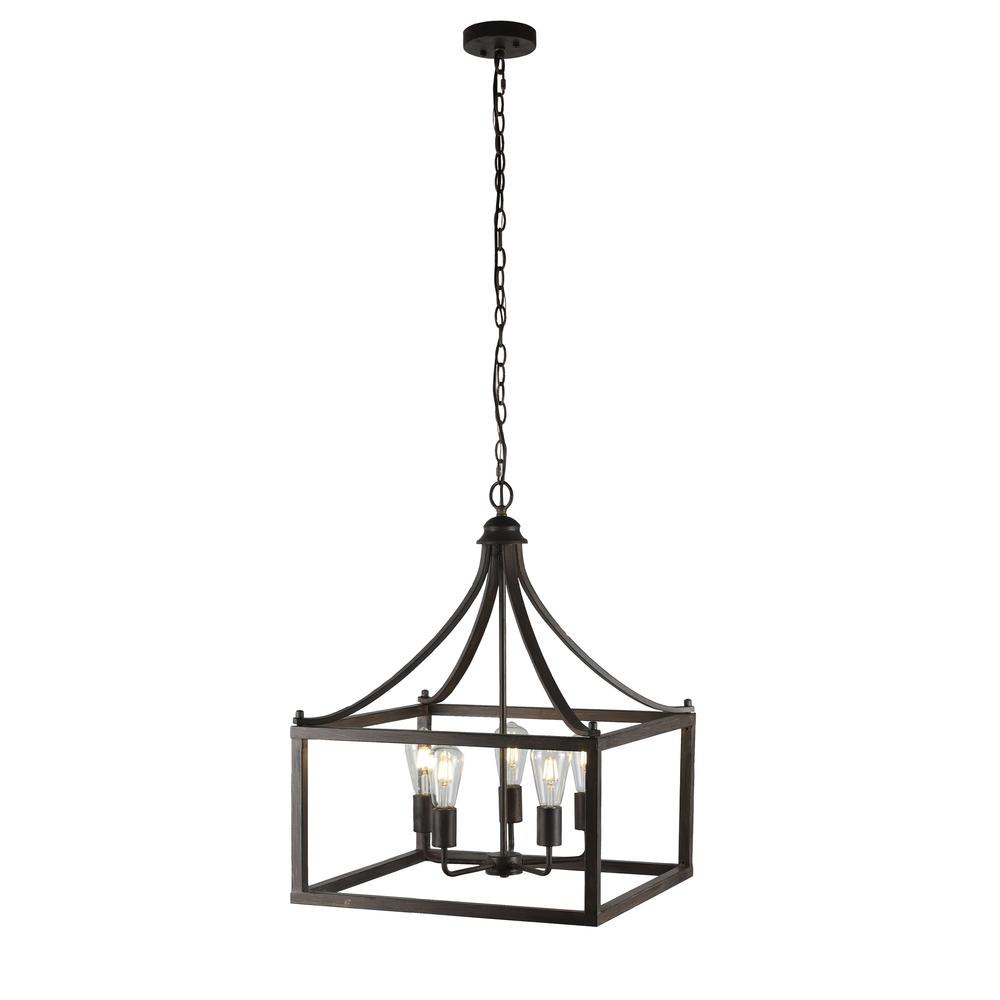 CHLOE Lighting RYDER Farmhouse 5 Light Antique Wood Finish Hanging Ceiling Pendant 20" Wide. Picture 1