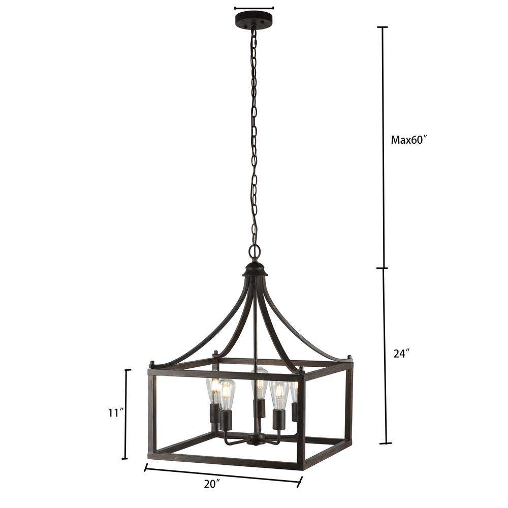 CHLOE Lighting RYDER Farmhouse 5 Light Antique Wood Finish Hanging Ceiling Pendant 20" Wide. Picture 6