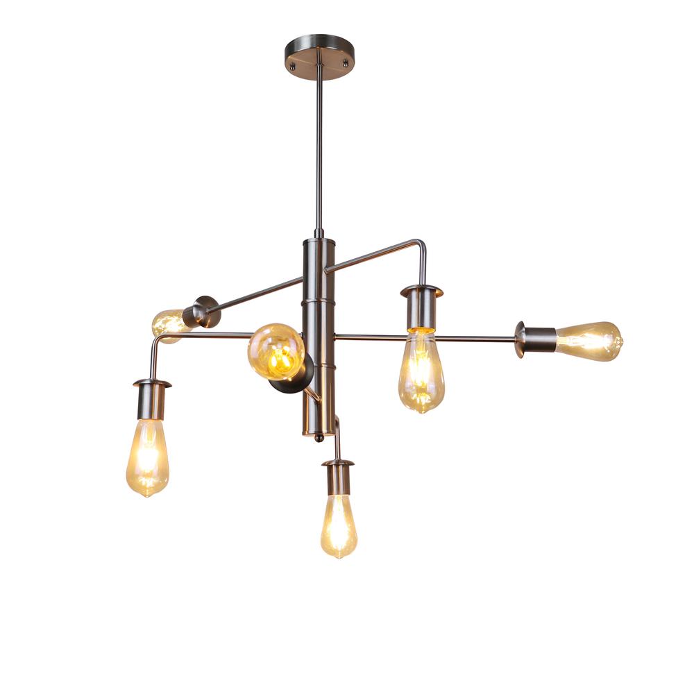 CHLOE Lighting Transitional-Style Brushed Nickel 6 Light Large Pendant 23" Wide. Picture 1