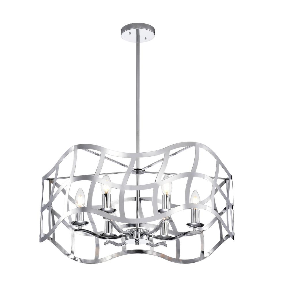 WILLOW Transitional 6 Light Chrome Ceiling Pendant 25" Wide. Picture 5