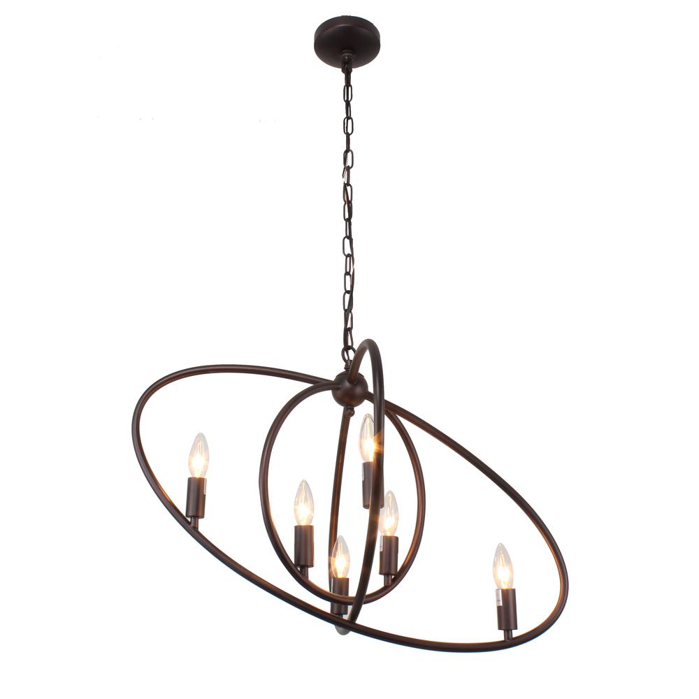 NINA Transitional 6 Light Rubbed Bronze Ceiling Pendant 27" Wide. Picture 6