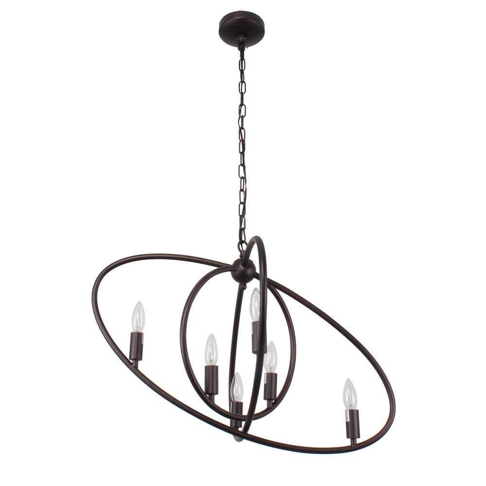 NINA Transitional 6 Light Rubbed Bronze Ceiling Pendant 27" Wide. Picture 5