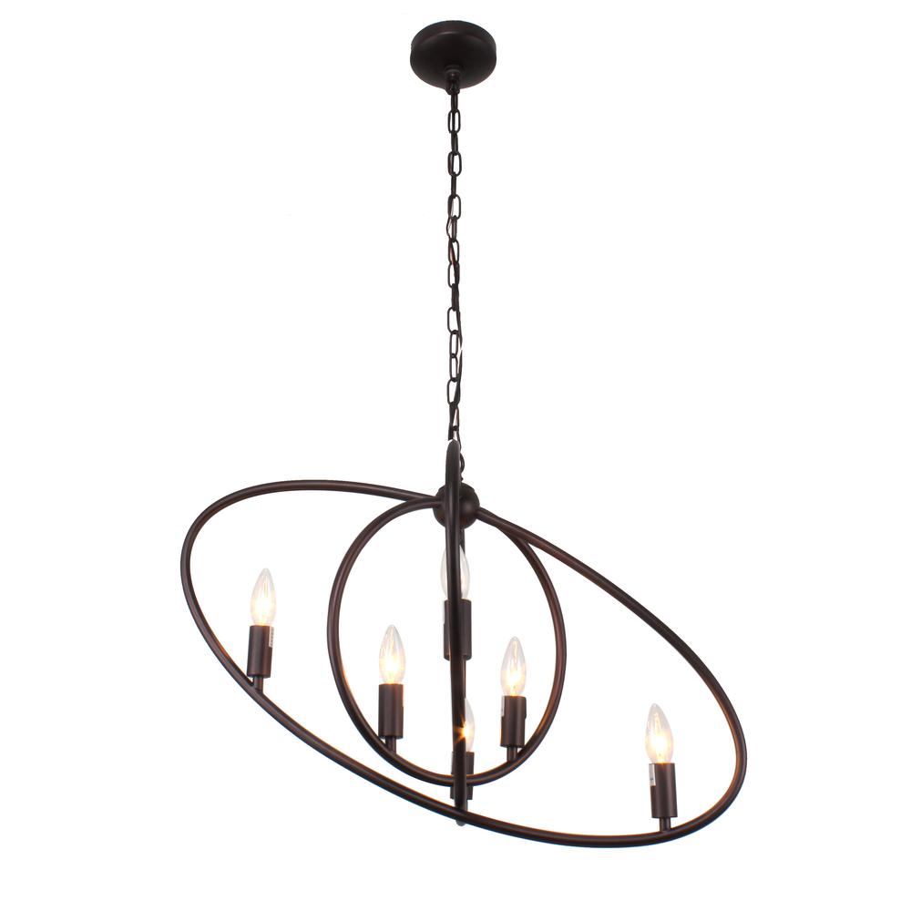 NINA Transitional 6 Light Rubbed Bronze Ceiling Pendant 27" Wide. Picture 4