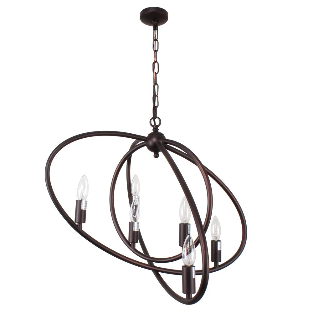 NINA Transitional 6 Light Rubbed Bronze Ceiling Pendant 27" Wide. Picture 3