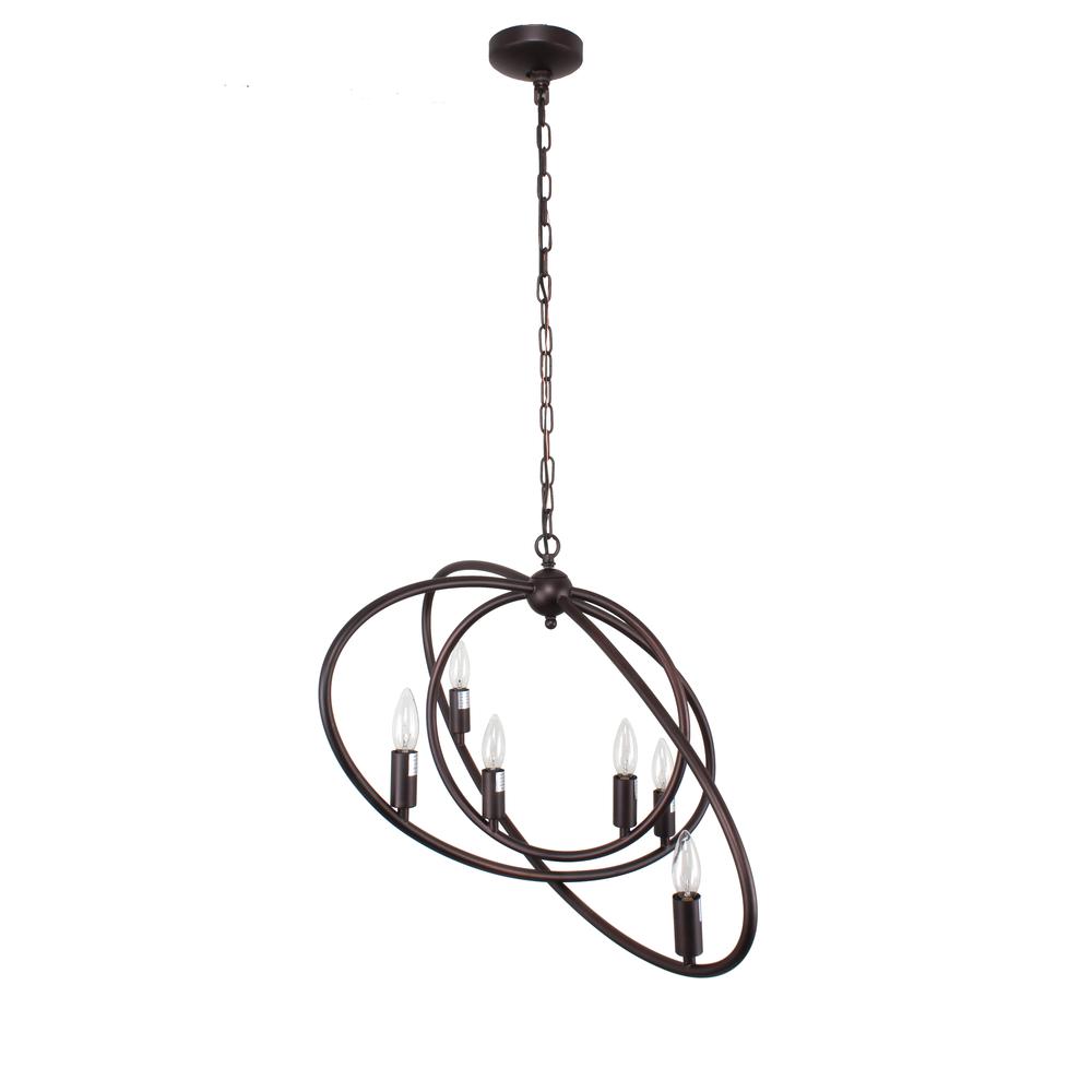 NINA Transitional 6 Light Rubbed Bronze Ceiling Pendant 27" Wide. Picture 2