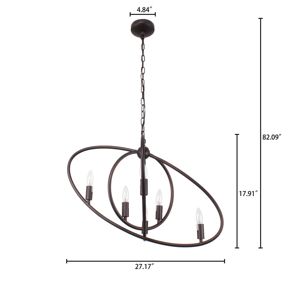 NINA Transitional 6 Light Rubbed Bronze Ceiling Pendant 27" Wide. Picture 1