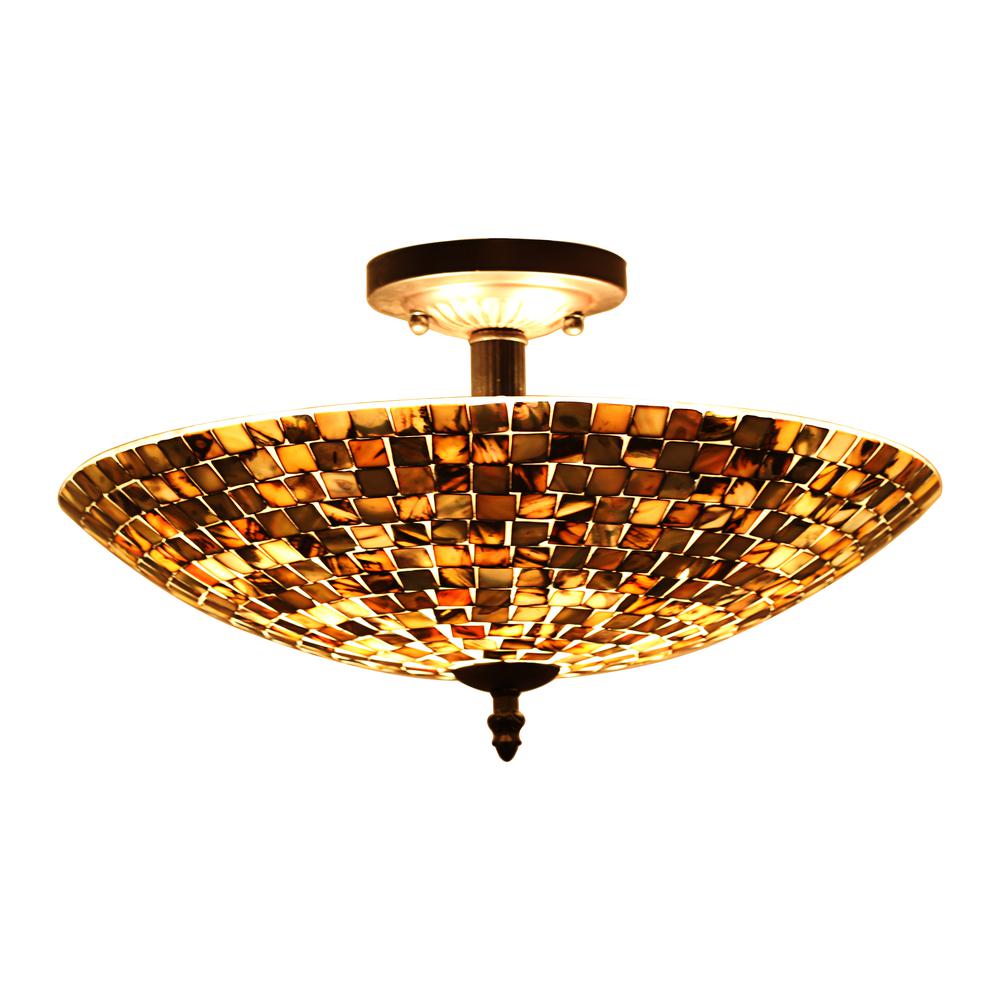 CHLOE Lighting CROWN Mosaic-Style 2 Light Semi-Flush Ceiling Fixture 16" Wide. Picture 2