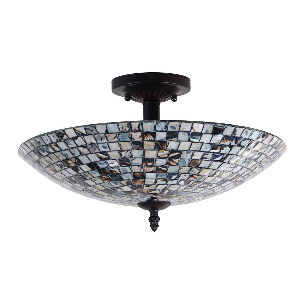 CHLOE Lighting CROWN Mosaic-Style 2 Light Semi-Flush Ceiling Fixture 16" Wide. Picture 1