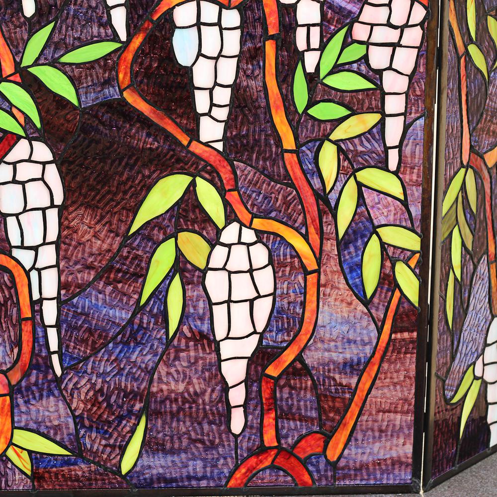 CHLOE Lighting CORINTH Tiffany-Style Stained Glass Grape Design Fireplace Screen 42" Wide. Picture 3