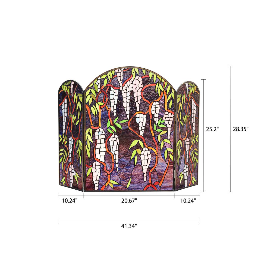 CHLOE Lighting CORINTH Tiffany-Style Stained Glass Grape Design Fireplace Screen 42" Wide. Picture 8