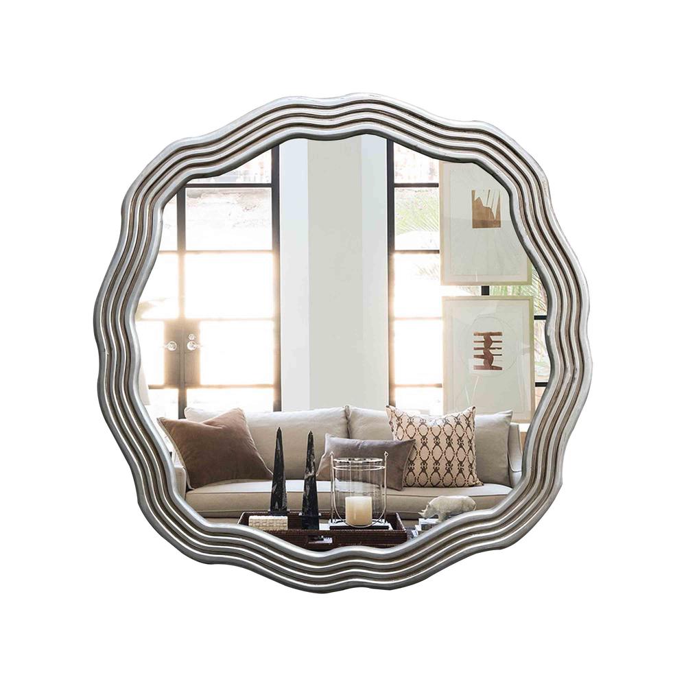 CHLOE's Reflection Contemporary-Style Silver Finish Round Wall Mirror 33" Wide. Picture 3