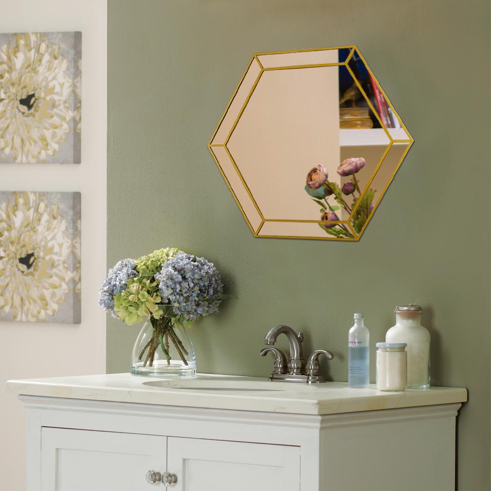 CHLOE'S Reflection Golden Finish Hexagon Framed Wall Mirror 30" Width. Picture 1