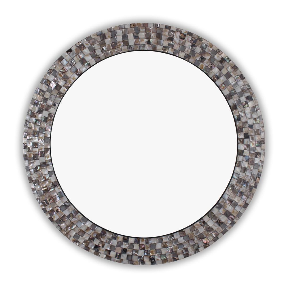 CHLOE's Reflection Vertical Hanging Seashell Finish Round Framed Wall Mirror 30" Height. Picture 1