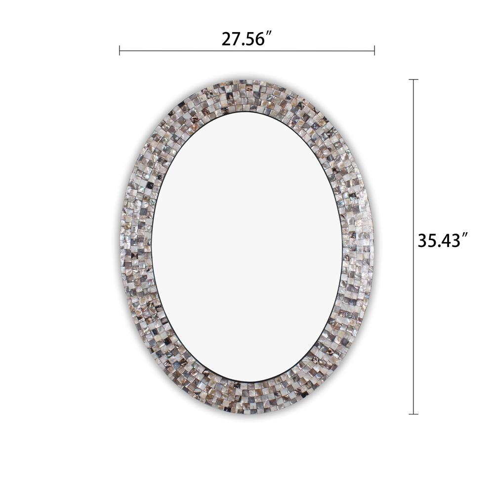 CHLOE's Reflection Vertical Hanging Seashell Finish Oval Framed Wall Mirror 35" Height. Picture 2