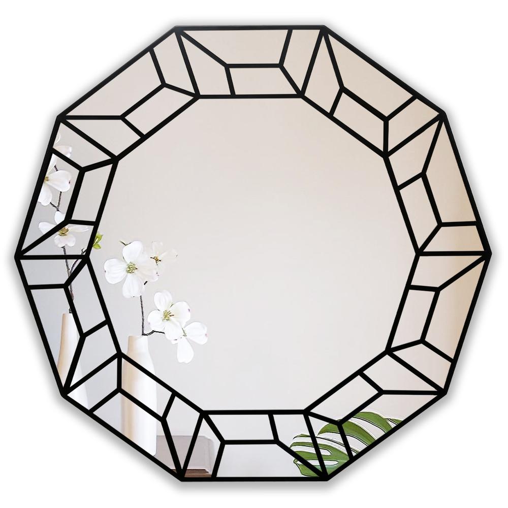 CHLOE's Reflection Contemporary Black Finish Decagon Framed Wall Mirror 31" Width. Picture 3