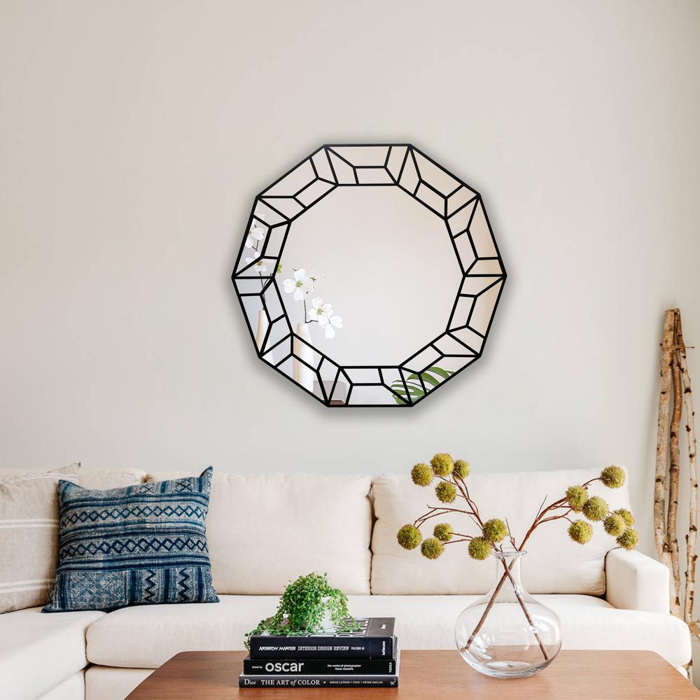 CHLOE's Reflection Contemporary Black Finish Decagon Framed Wall Mirror 31" Width. Picture 6