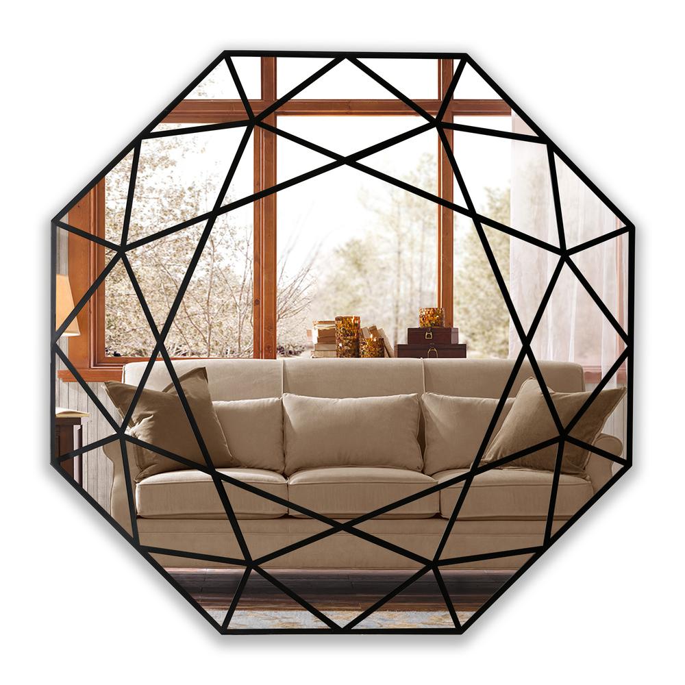 CHLOE's Reflection Contemporary Black Finish Octagon Framed Wall Mirror 30" Width. Picture 3