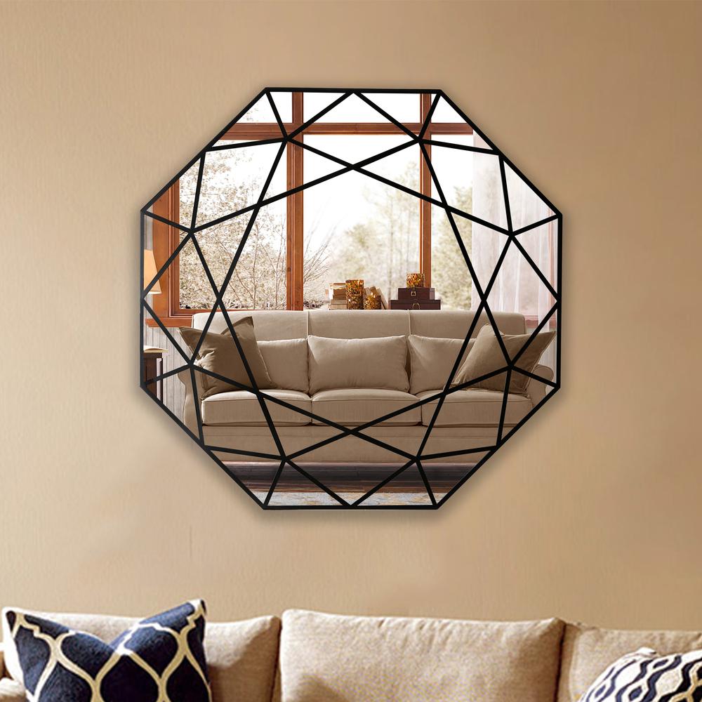 CHLOE's Reflection Contemporary Black Finish Octagon Framed Wall Mirror 30" Width. Picture 4
