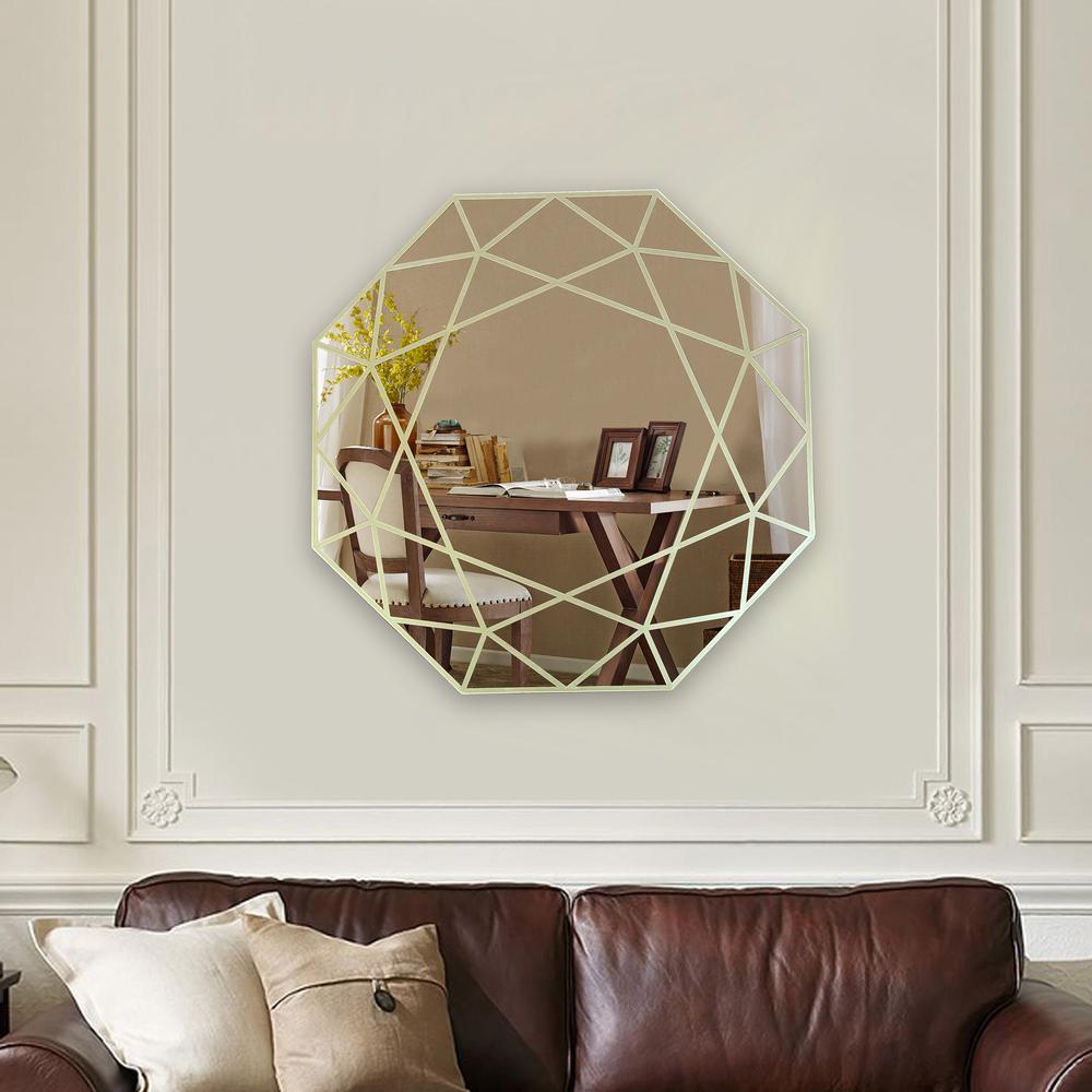 CHLOE's Reflection Contemporary-Style Octagon Golden Finish Wall Mirror 30" Tall. Picture 4