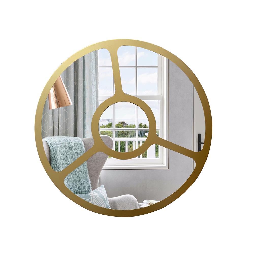 CHLOE's Reflection Contemporary-Style Round Golden Finish Wall Mirror 30" Tall. Picture 2
