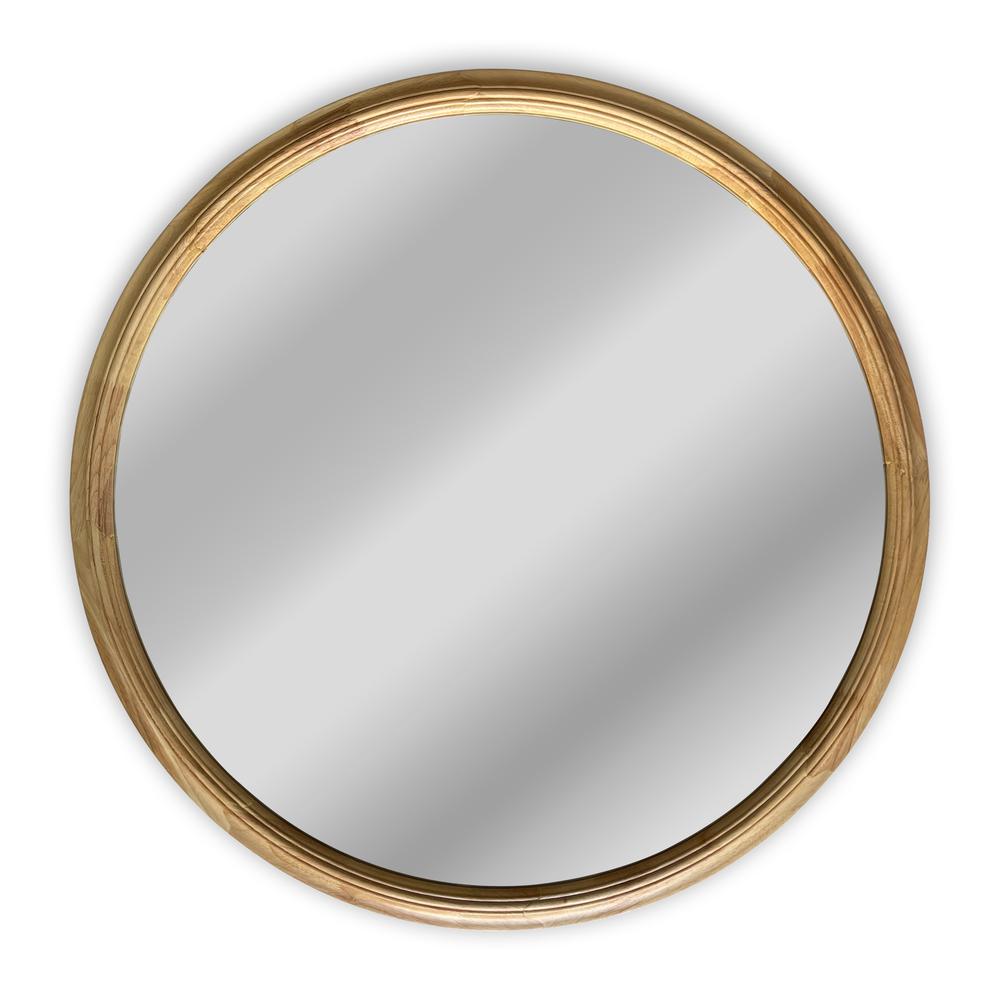CHLOE's Reflection Contemporary Maple Wood Finish Round Framed Wall Mirror 36" Width. Picture 1