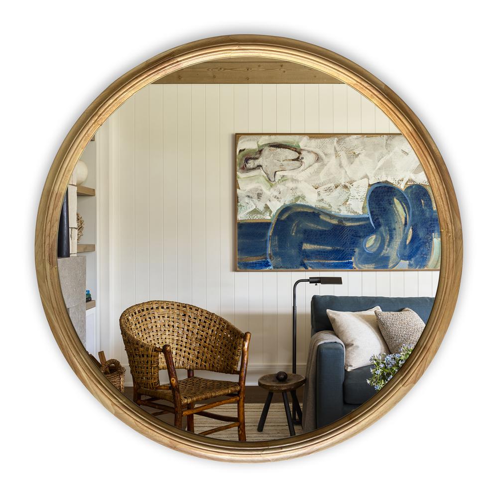 CHLOE's Reflection Contemporary Maple Wood Finish Round Framed Wall Mirror 36" Width. Picture 4