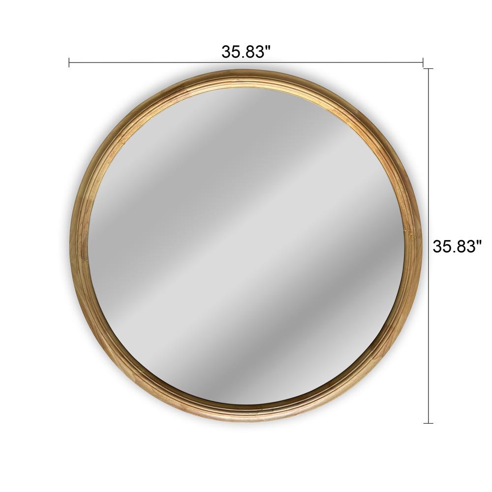 CHLOE's Reflection Contemporary Maple Wood Finish Round Framed Wall Mirror 36" Width. Picture 6