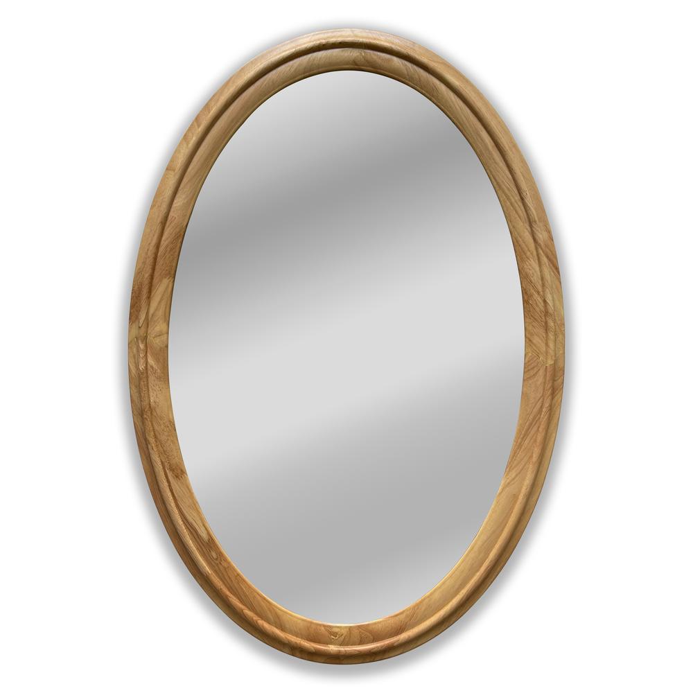 CHLOE's Reflection Contemporary Maple Wood Finish Oval Framed Wall Mirror 34" Height. Picture 1