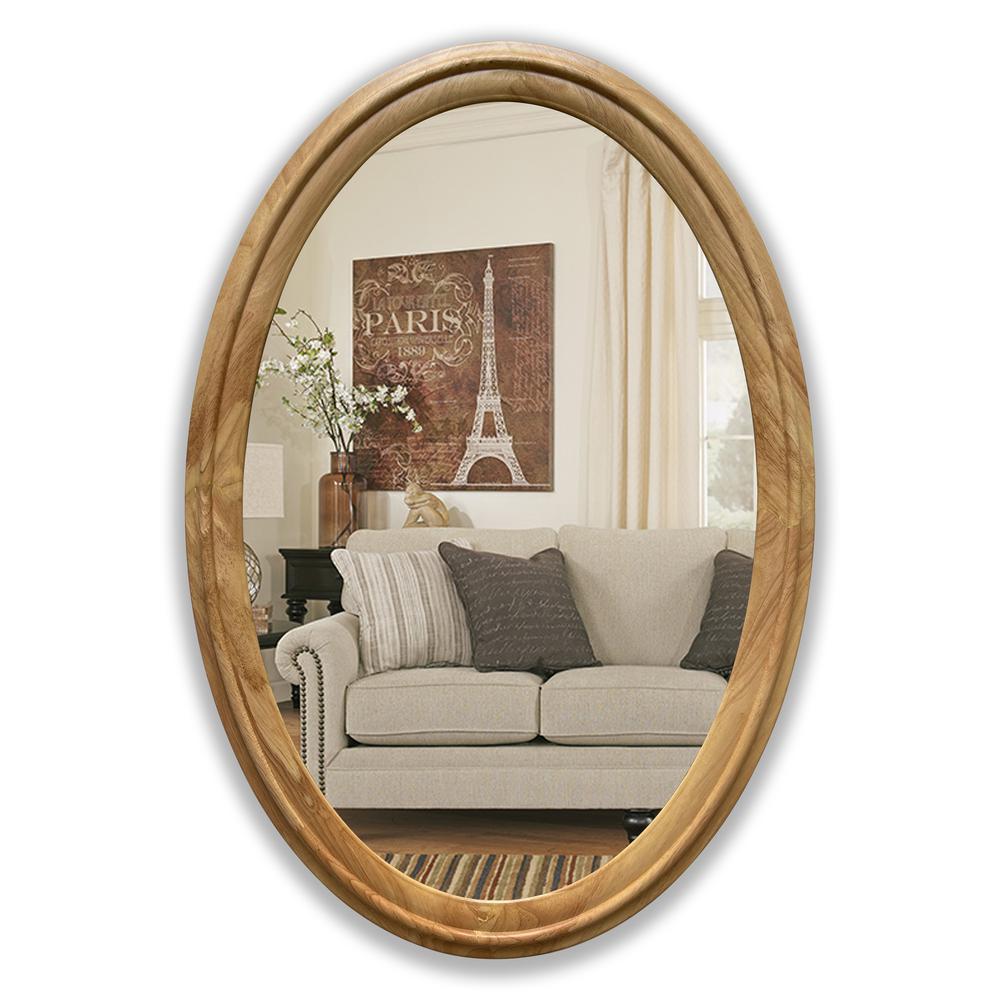 CHLOE's Reflection Contemporary Maple Wood Finish Oval Framed Wall Mirror 34" Height. Picture 6