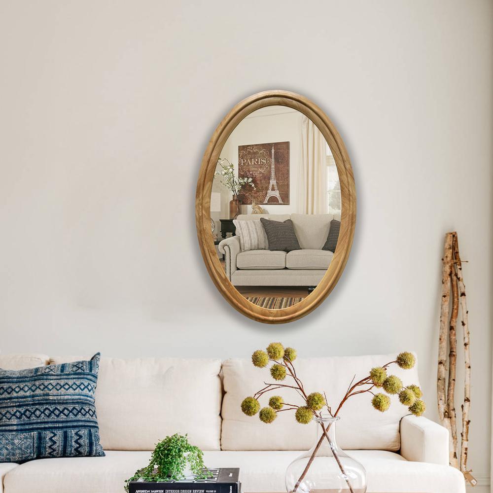 CHLOE's Reflection Contemporary Maple Wood Finish Oval Framed Wall Mirror 34" Height. Picture 4