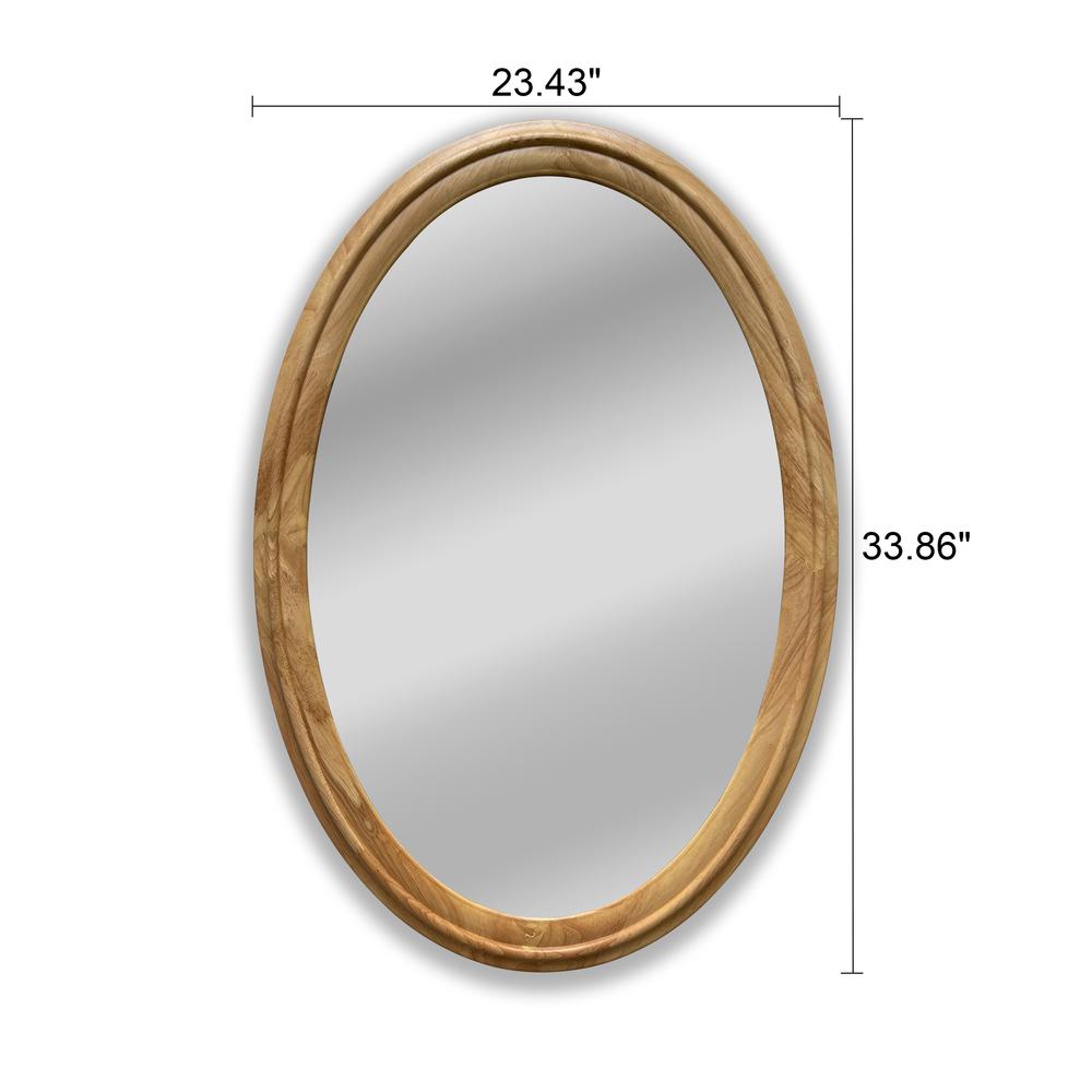 CHLOE's Reflection Contemporary Maple Wood Finish Oval Framed Wall Mirror 34" Height. Picture 5